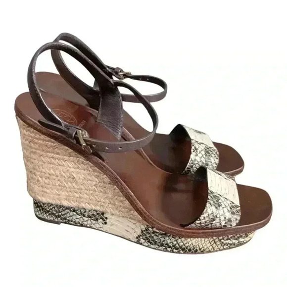 Tory Burch Espadrille Wedge Sandals Heels Leather Snake Women's 6.5 M - Picture 3 of 9